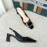 Fashionable Parisian Diamond High Heels Womens Chunky Spring New Nude Color Match Skirts Elegance Si