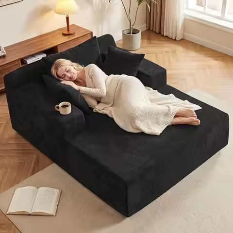 66" Chaise Lounge Chair Indoor, Oversized Boneless Lounge Chair with 3 Pillows, Chenille Cloud Readi