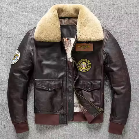G1 new first-layer cowhide leather jacket men's pilot cotton lapel air force flight suit large size