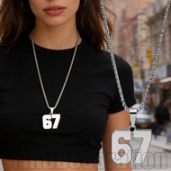 4-1Pc 67 Number Pendant Necklace - Lucky Number Trend Chain - Stainless Steel Jewelry - Retro Long C