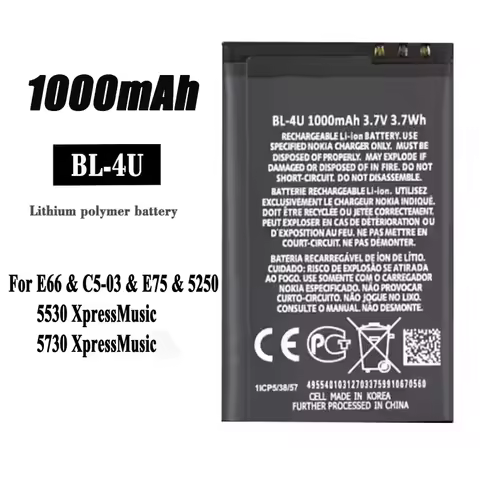 BL-4U 1000mAh 3.7V Phone Battery for Nokia 2060 515 5250 5330 5730 C5-03 E66 Asha 301 500 8800 E75 3