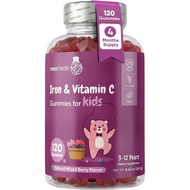 maxmedix Kids Iron with Vitamin C Gummies 120 Ct | Supports Iron Deficiency, Blood, Energy & Immune 