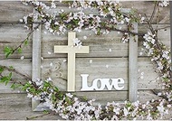 Rustic Wooden Board Cross Backdrop Word Love Spring Branches Blossoms Flower Petals Photography Back