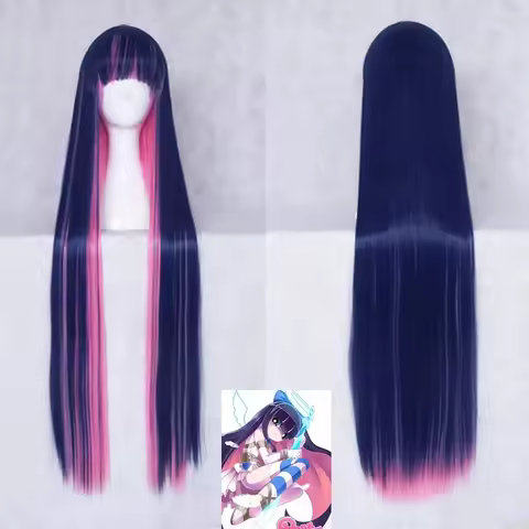Stocking with Garterbelt Anarchy Stocking Cosplay Wigs 100cm/39inches Blue Pink Mix Long Straight Ha