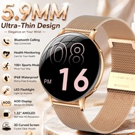 NEW Ultra-Thin Women Smart Watch AMOLED HD  Track Always-On Time Display LED Flashlight Bluetooth Ca