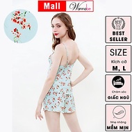 Đồ bộ mặc nhà WANNABE BSS91 đồ bộ quần sọt với áo 2 dây phối ren trung tâm thỏai mái khi ngủ trẻ tru