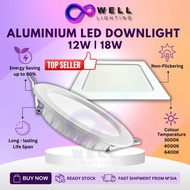 Aluminium LED Slim Recessed Downlight 12W 18W Lampu Siling Rumah Round Square Down Lights Home Room 