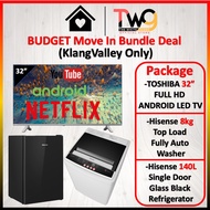 [PROMO] TOSHIBA / Hisense Murah Budget Move In Package with 140L Fridge & 8KG Washer & 32" LED TV