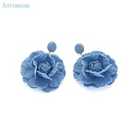 AUTU Rose Flower Earrings Denims Earwears Rose Shape Exaggerate Earrings Accessory