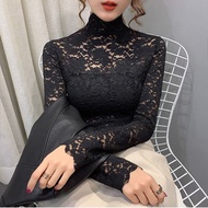 Fashion Lace Chiffon Casual Long Sleeve Bottom Shirt Women Korean Version Casual T-Shirts Female Slim Tank Tops