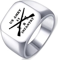 Laser Engraved Army Combat Infantryman 11B US Silver Stainless Steel Men's Womens Ring
