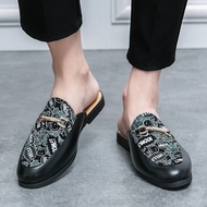 EIFAK Men Mules Half Shoes Casual Leather Shoes British Style Pointed Toe Luxury Smoking Half Slippe