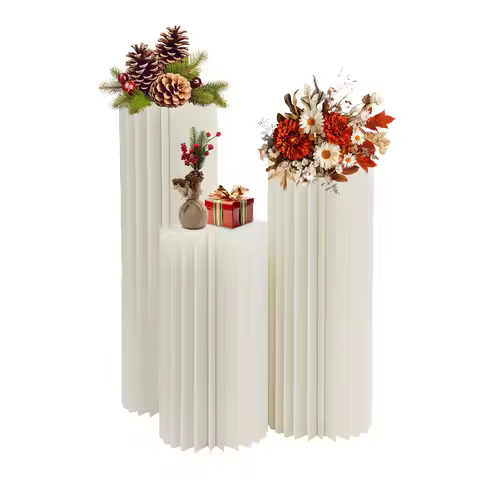 3PCS Folding Paper Roman Column Ornaments Wedding Party Cardboard Stand Cylinder w/PVC Board Flower