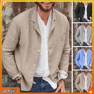 Button-down Casual Shirt Regular Fit Shirt Jacket Mens Casual Linen Blazer with Button Closure Light