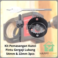KAYU 3pcs Door Lock Installation Kit Saw Hole Opener Woodwork Drill Cutter 54mm / 22mm