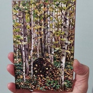 Forest painting Original oil artwork small fall landscape art 6x4 inches