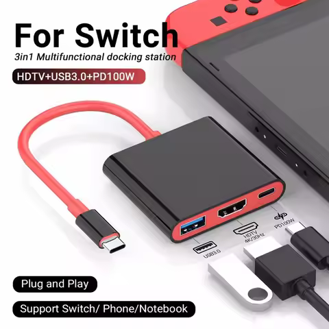 3 IN 1 4k/30hz/60hz Portable for Switch Dock Station TYPE-C Hub with HDMI Adapter Support TV Mode 10