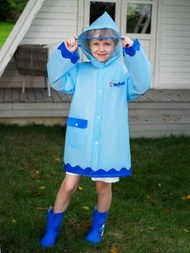 男孩可愛藍色的雨衣帶鯊魚救生圈&amp;字母圖案適用於四季