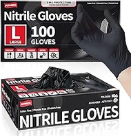 Supmedic Black Nitrile Exam Glove, 5 mil Powder-Free Latex-Free Disposable Medical Gloves, Box of 100 pcs (S/M/L/XL)