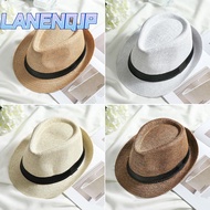 LANENQJP Straw Panama Cap Summer Gangster Cap Wide Brim Jazz Dress Hat