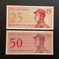 BN195 Indonesia 1964 25 &amp; 50 Sen 2pcs UNC Notes Collections