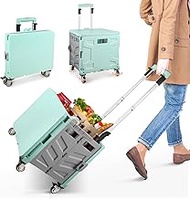 Foldable Shopping Trolley, Transport Trolley, up to 50 kg, 50 L Box, Shopping Basket with Lid, Exten