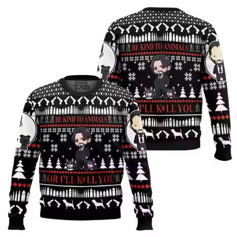 Christmas Ugly Sweater John Wick Cute And Bizarre Dark Creative Snowflakes Deer Festival Patterns Pe