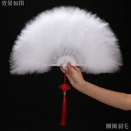 Hot-selling antique-style feather fan, folding fan for cheongsam runway shows, Hanfu fan for dance, 