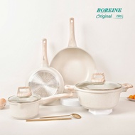 BOREINE Saucepan Wok Milk Pot Frying Pan Cookware Set Maifan Stone Coating With Lid