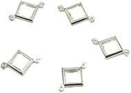 White Aquamarine Crystal Rhinestone Square Shape Drop Connector Links, Stainless Steel Charm, (Pc of