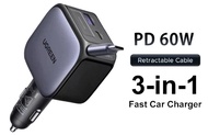 UGREEN CAR CHARGER PD 145W / 90W / 60W USB TYPE C FAST CHARGING WITH  MULTI CHARGER  AND RETRACTABLE