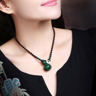 Retro Ethnic Style Green Agate Necklace for Women