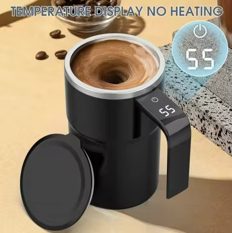 Magnetic Stirring Coffee Mug Electric Rechargeable Self Stirring Cup with LCD Thermometer for Milk C