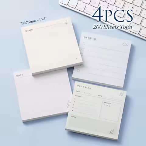 4 Pcs 200 Sheets Total Minimalist Planner Sticky Notes, 75x75mm 3x3 Inch, Memo To Do List Daily Plan