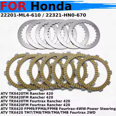 Steel Plate Disc Clutch Friction Plates For Honda ATV TRX420TM TRX420FM Fourtrax Rancher 420 OEM:222
