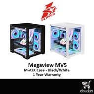 1ST PLAYER Megaview MV5  M-ATX Case - Black/White (3 X ARGB FAN + HUB PREINSTALLED)