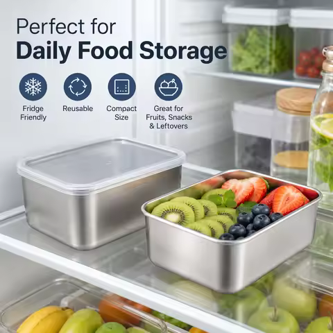 316 Stainless Steel Food Storage Container Airtight Bento Lunch Box with Lid for Kitchen Fridge