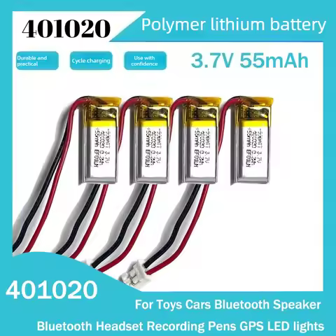 401020 55mAh 3.7V Polymer Lithium Battery Li-po For Toys Cars Bluetooth Speaker Bluetooth Headset Re