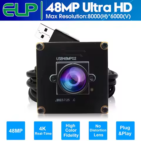 ELP 48MP USB Camera Module With Wide Angle 100 degree No Distortion Lens IMX586 UHD UVC 6000P 8K Ind