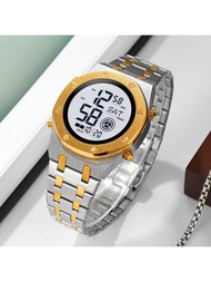 SKMEI時尚且多功能男士電子錶，不鏽鋼錶帶且帶顯示屏