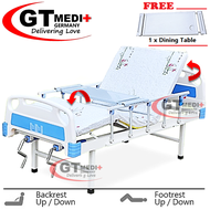 DSS-04 GT MEDIT GERMANY Double Crank 2 Turn Function Medical Hospital Nursing Bed with Mattress Dining Table Tilam Katil