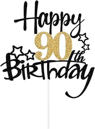 Cake Decoration 90th Birthday Man Woman Cake Topper 90th Birthday Black and Gold