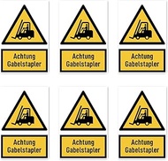 Sticker 75 x 50 mm, Pack of 6 – Warning Forklift – Warning Sign with Text (German) (Yellow/Black) – 