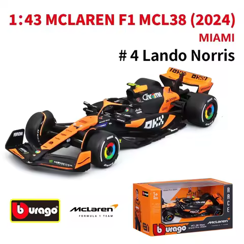 Bburago 1:43 2024 Mclaren MCL38 Miami Monaco F1 Formula Car Die Cast Vehicles Collectible Model Raci