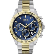 BOSS手錶 HB1513767 42mm 金色圓形精鋼錶殼，寶藍色三眼， 時分秒中三針顯示錶面，金銀相間精鋼錶帶款 _廠商直送
