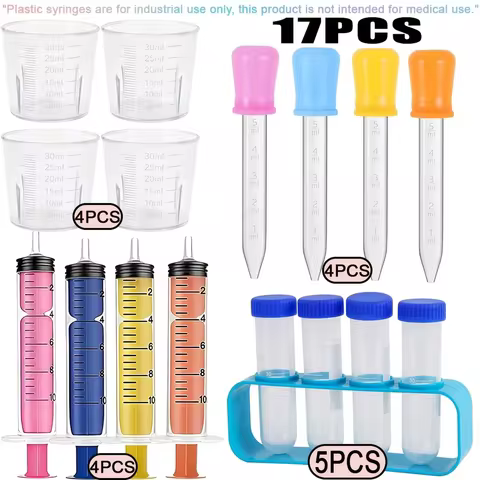 Laboratory classroom experiment set, 4 measuring cups, 4 syringes, 4 droppers, 4 test tubes, 1 test 