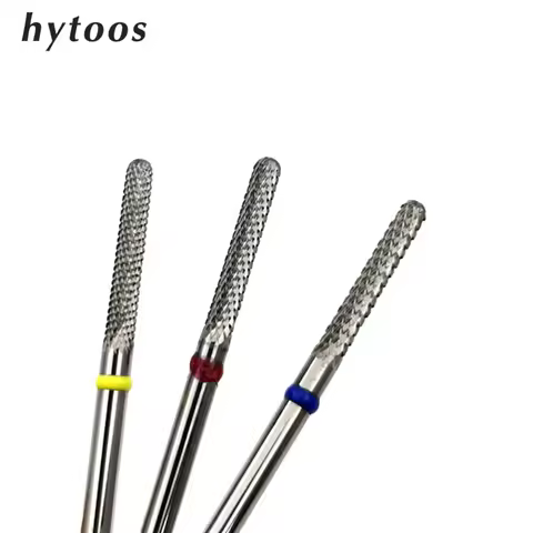 HYTOOS XF F M Rod Shape Carbide Nail Drill Bit 3/32 Manicure Cuticle Clean Burr Electric Machine Dri