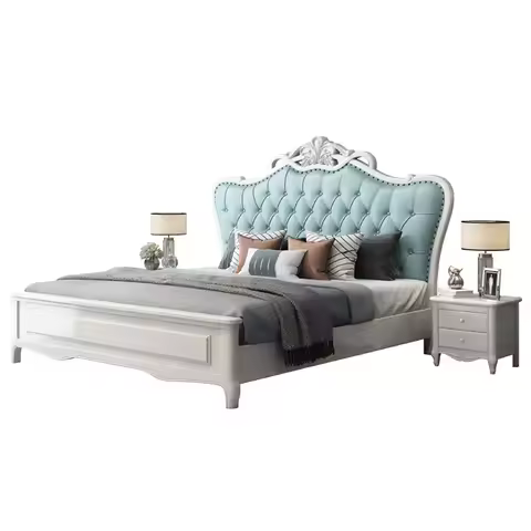 European Style Home King Bed Frame With Storage Dark Brown 1.8m Solid Wood Double Bed Hotel French B
