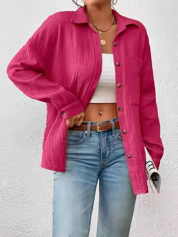 100% Cotton Gauze Muslin Women Shirts Casual Turn Down Collar Long Sleeve Top Office Lady Elegant Bl