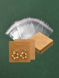 30入組牛皮紙耳環卡與30個透明塑料袋,5*5cm空白珠寶展示卡,掛耳環,項鍊和珠寶製作
